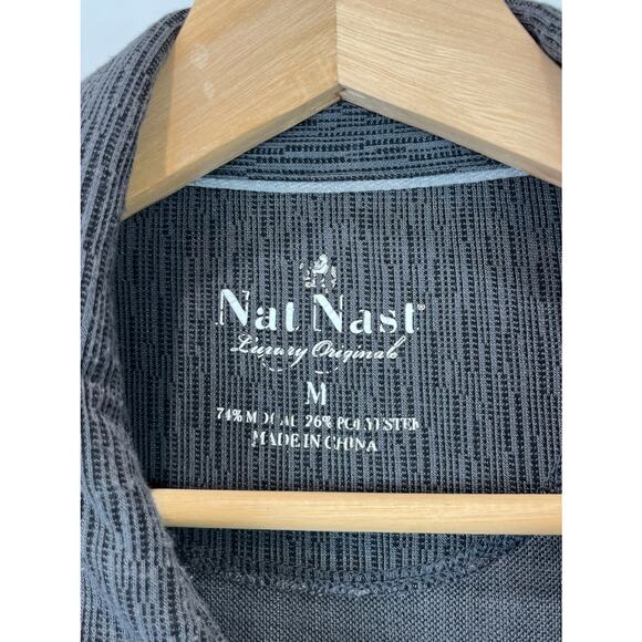 NAT NAST Size M Printed Polo Shirt Short Sleeve Pullover Modal Blend Gray - Picture 3 of 6